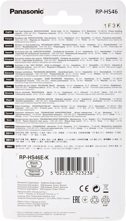 Panasonic RPHS46K Clip-On Headphones Black