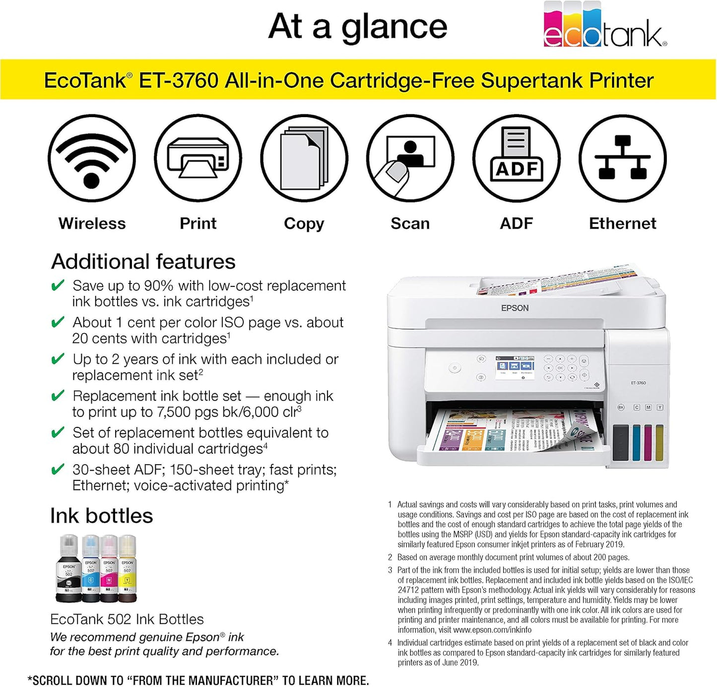 Epson EcoTank ET-3760 Wireless All-in-One Renewed Printer