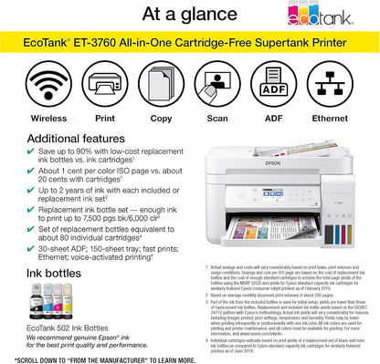 Epson EcoTank ET-3760 Wireless All-in-One Renewed Printer