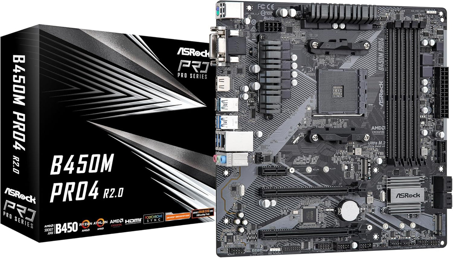 ASRock B450M PRO4 R2.0 AMD Motherboard AM4 Micro ATX