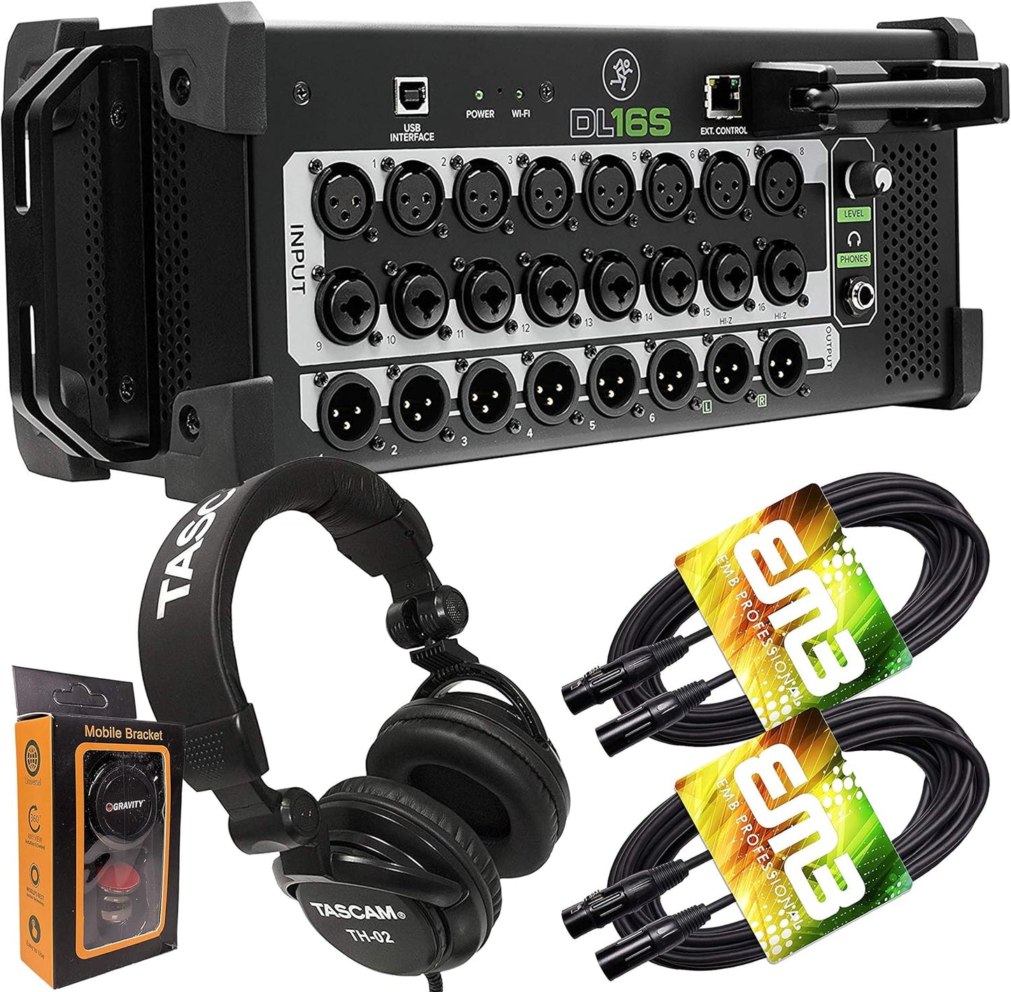 Gravity DL16S+TH02+XLR(2)+M Mackie DL16S Digital Rack Mixer Bundle