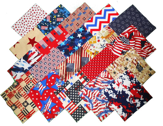 MDG 10" Layer Cake Quilt Fabric Squares - 20 Patriotic Prints