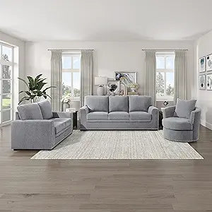 Lexicon Mulligan 3-Piece Living Room Set - Gray Chenille