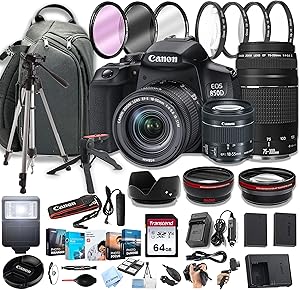 Canon EOS 850D Rebel T8i DSLR 18-55mm 75-300mm Lens Bundle