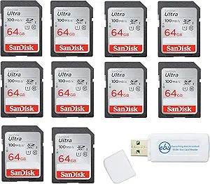 SanDisk 64GB SD Ultra - 10 Pack + Card Reader Bundle