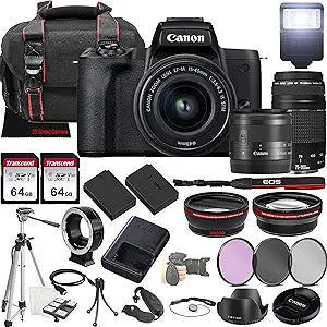 Canon EOS M50 Mark II Mirrorless Camera Bundle - 15-45mm & 75-300mm Lenses