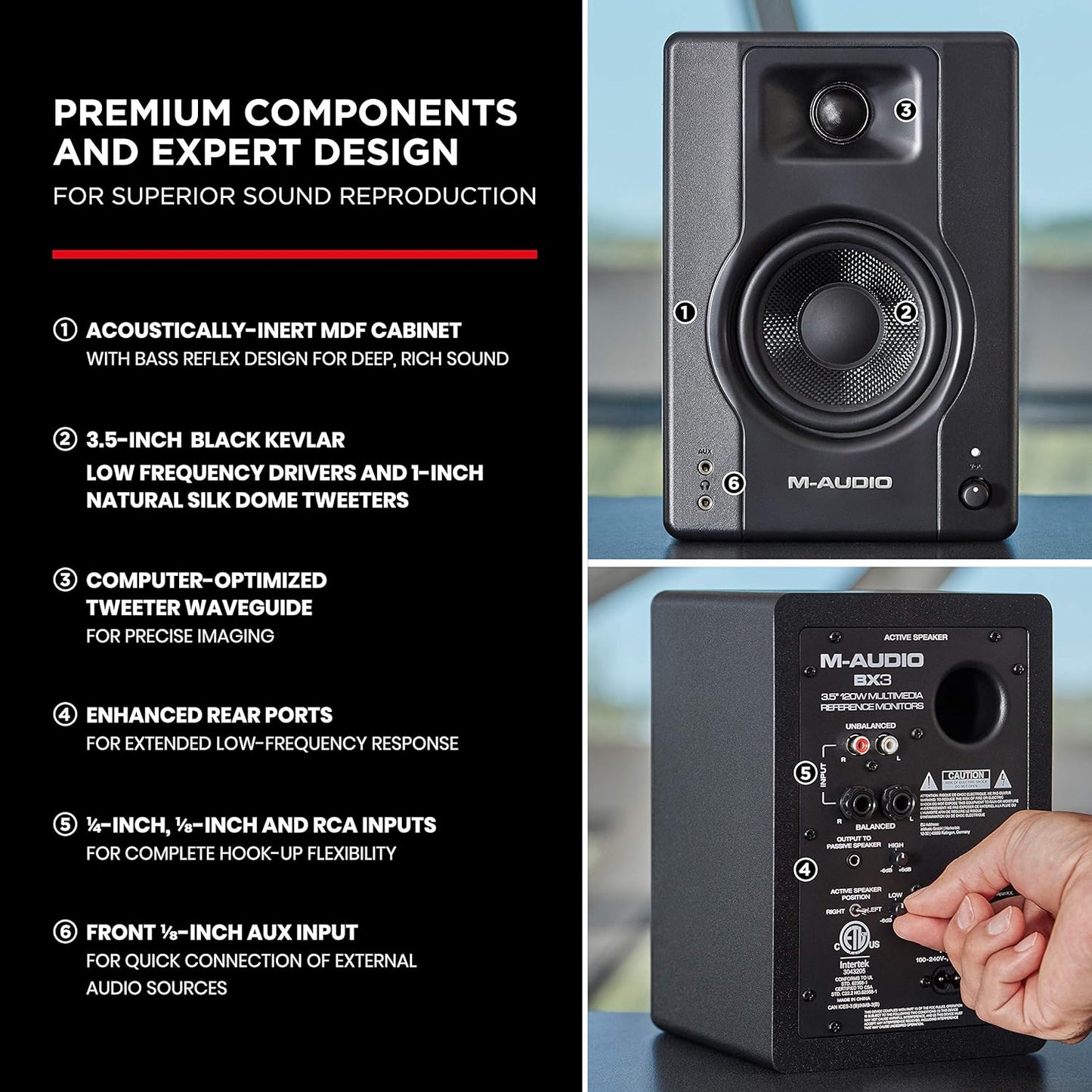M-Audio BX3 Pair 3.5" Studio Monitor Speakers - 120W