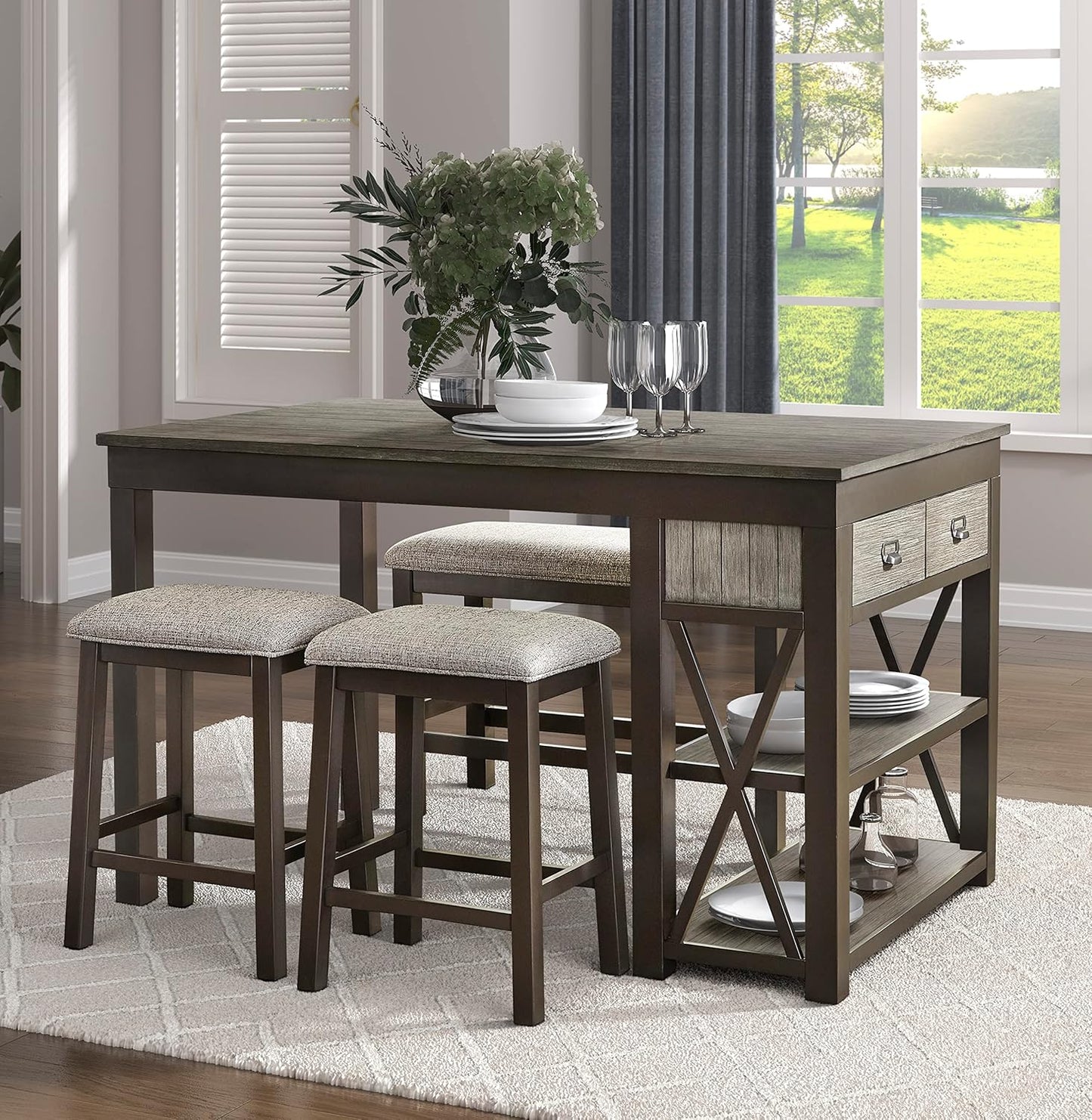 Lexicon Mabury Counter Height Gunmetal Gray Dining Bench