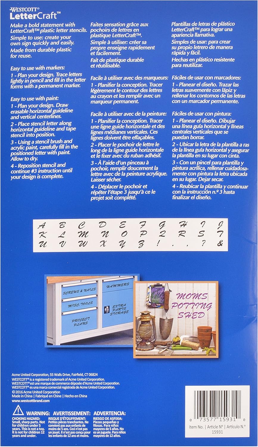 Westcott 15931 LetterCraft Brush Font Stencil 6-Inch
