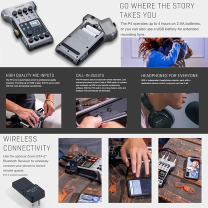 Zoom P4 K10 PodTrak Podcast Recorder Bundle