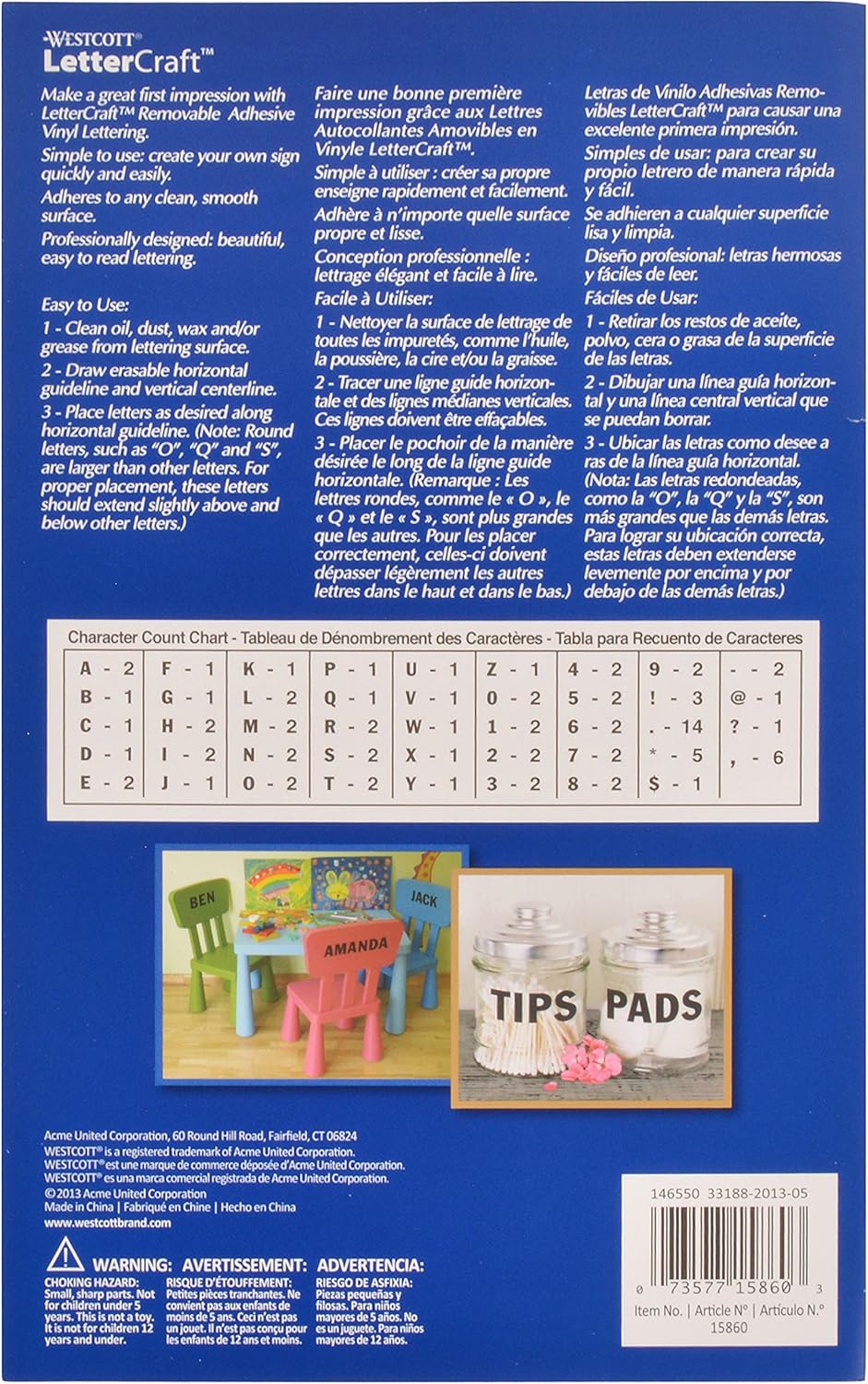 Westcott 15860 LetterCraft 6-Inch Removable Vinyl Letters - Black