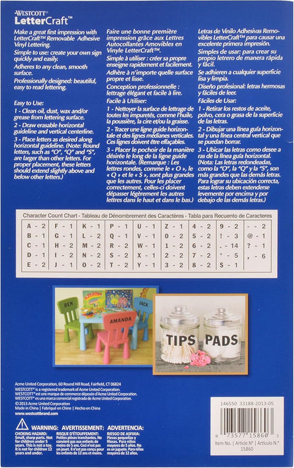 Westcott 15860 LetterCraft 6-Inch Removable Vinyl Letters - Black