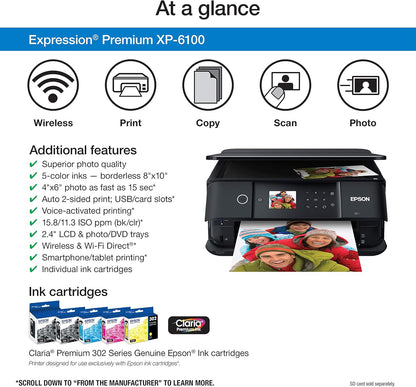 Epson C11CG97201 Premium XP-6100 Wireless Photo Printer
