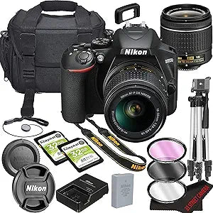 Nikon D3500 DSLR Camera Bundle: 18-55mm VR Lens, 64GB Card