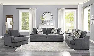 Lexicon Hebron 3-Piece Velvet Sofa Set Dark Gray