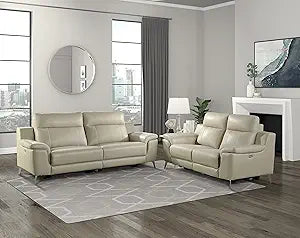 Lexicon 194840129509 Ezra Beige Leather Power Reclining Set — main product image