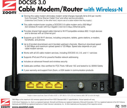 Zoom 5352-00-00 DOCSIS 3.0 Cable Modem & WiFi Router