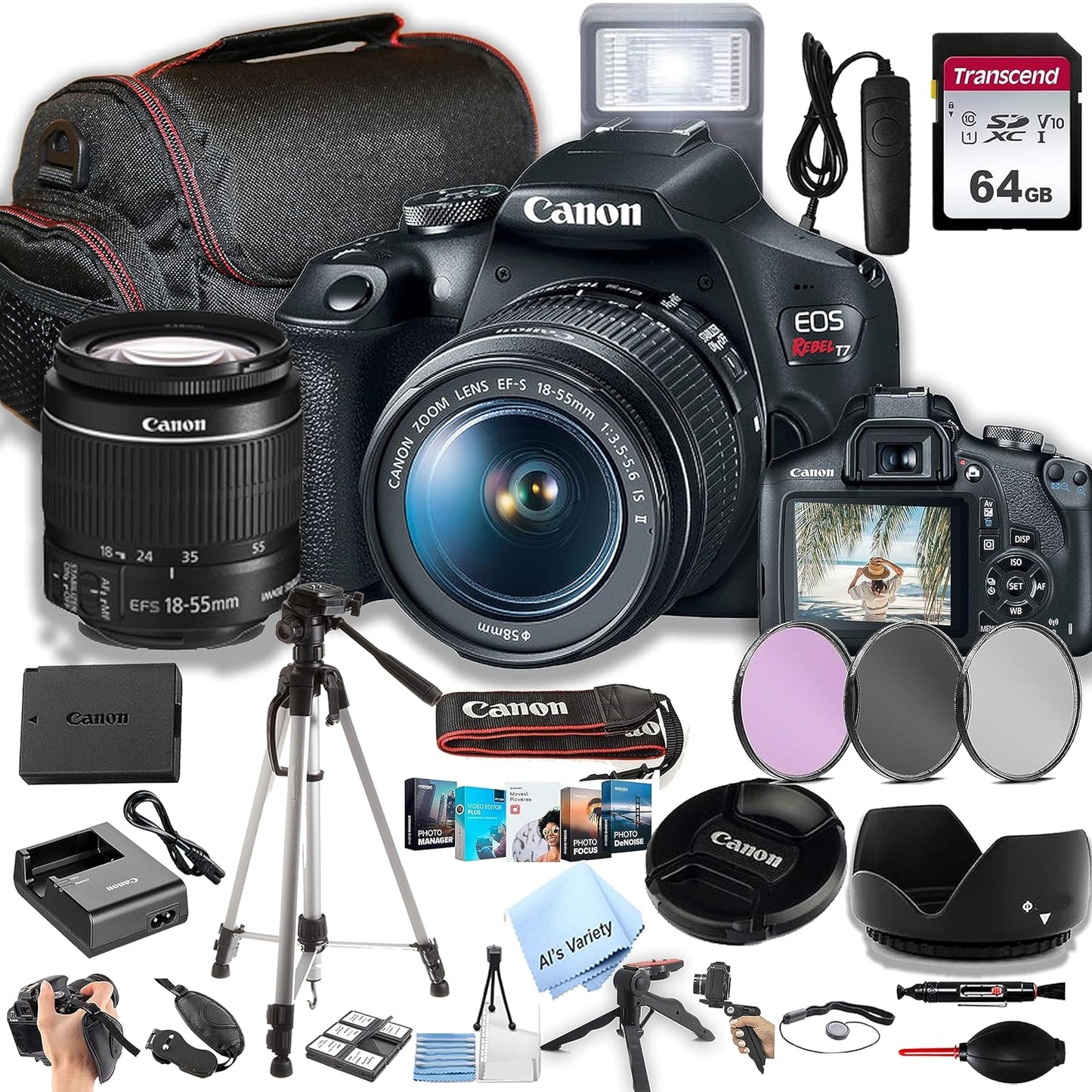 Canon Rebel T7 DSLR Camera 18-55mm Lens Bundle Renewed