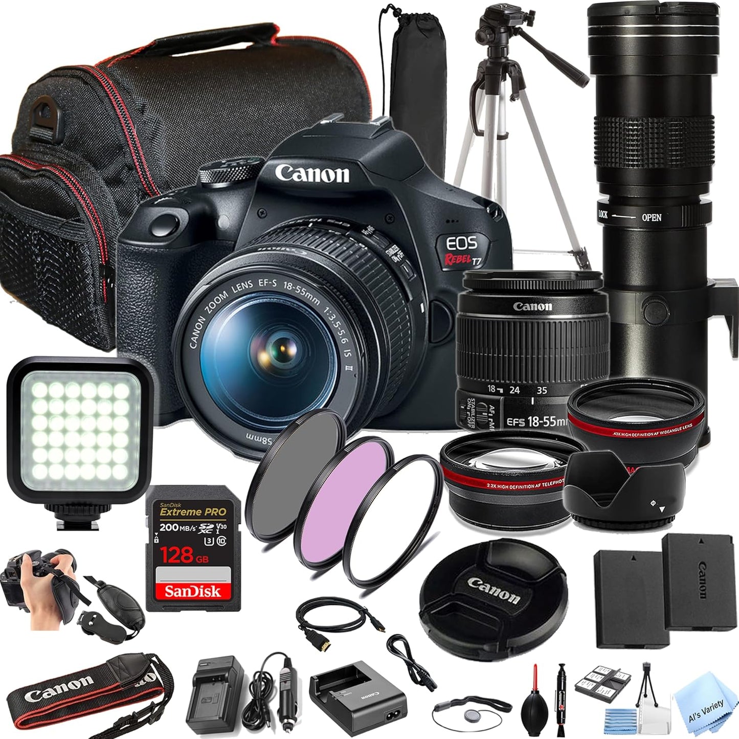 Canon Rebel T7 DSLR Kit 18-55mm+Telephoto Lens(Renewed)