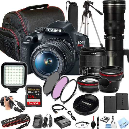 Canon Rebel T7 DSLR Kit 18-55mm+Telephoto Lens(Renewed)