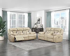 Lexicon 194840225089 Wall-Hugger Power Reclining Sofa Set Beige