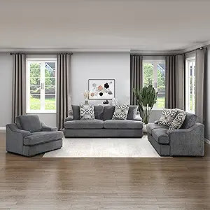 Lexicon 194840168638 Dewitt 3-Piece Dark Gray Living Room Set — main product image
