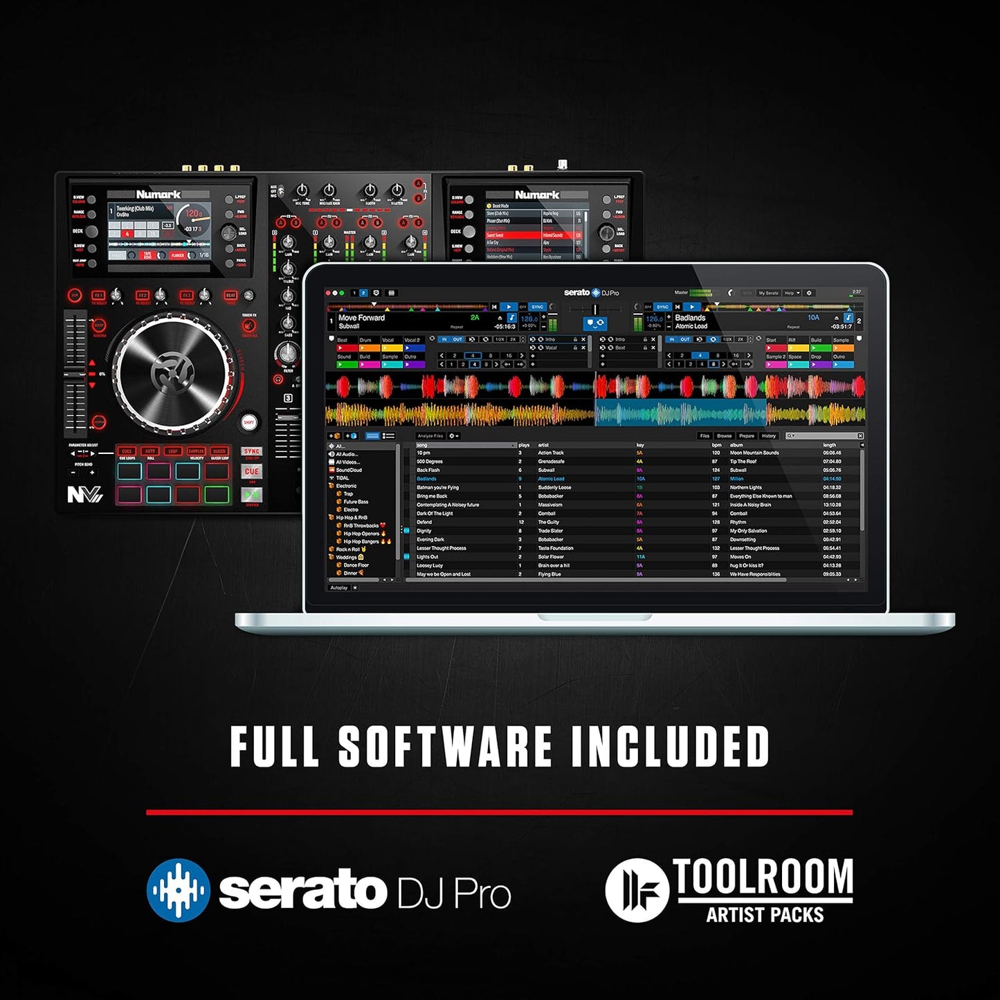 Numark NVII Serato DJ Controller: 4-Deck, Dual Displays, Performance Pads