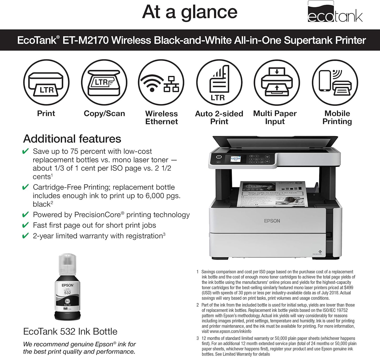 Epson ET-M2170 EcoTank Wireless Monochrome Printer