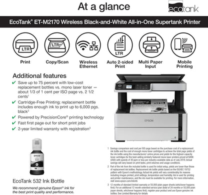 Epson ET-M2170 EcoTank Wireless Monochrome Printer