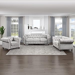 Lexicon 194840166283 Anise 3-Piece Gray Living Room Set