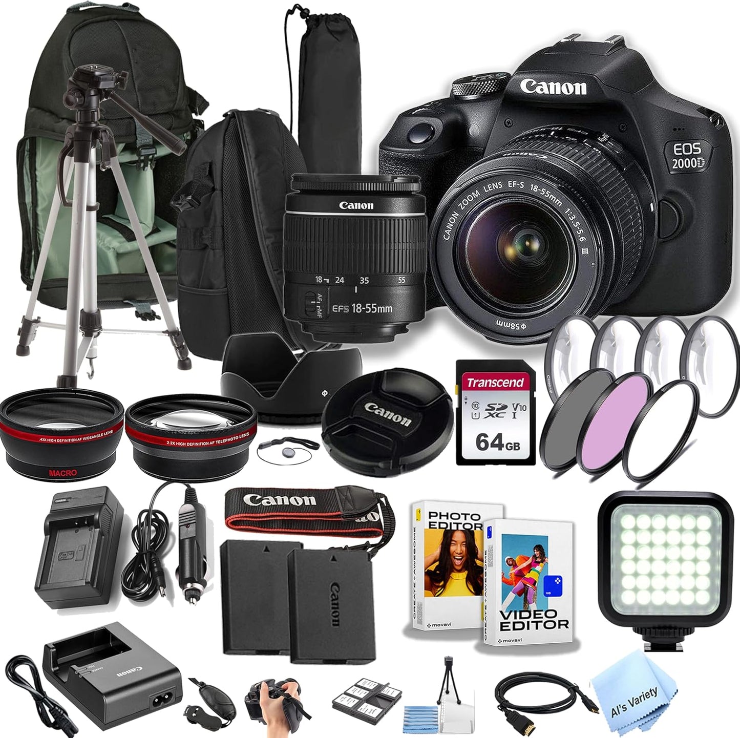 Canon EOS 2000D Rebel T7 18-55mm Lens Bundle Renewed