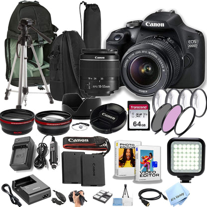 Canon EOS 2000D Rebel T7 18-55mm Lens Bundle Renewed