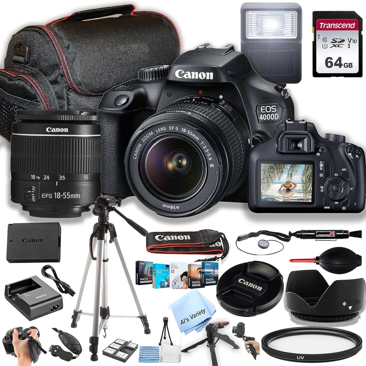 Canon 4000D / Rebel T100 DSLR Bundle with Lens & Accessories (Renewed)