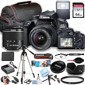 Canon 4000D Rebel T100 DSLR Camera 18-55mm Lens Bundle