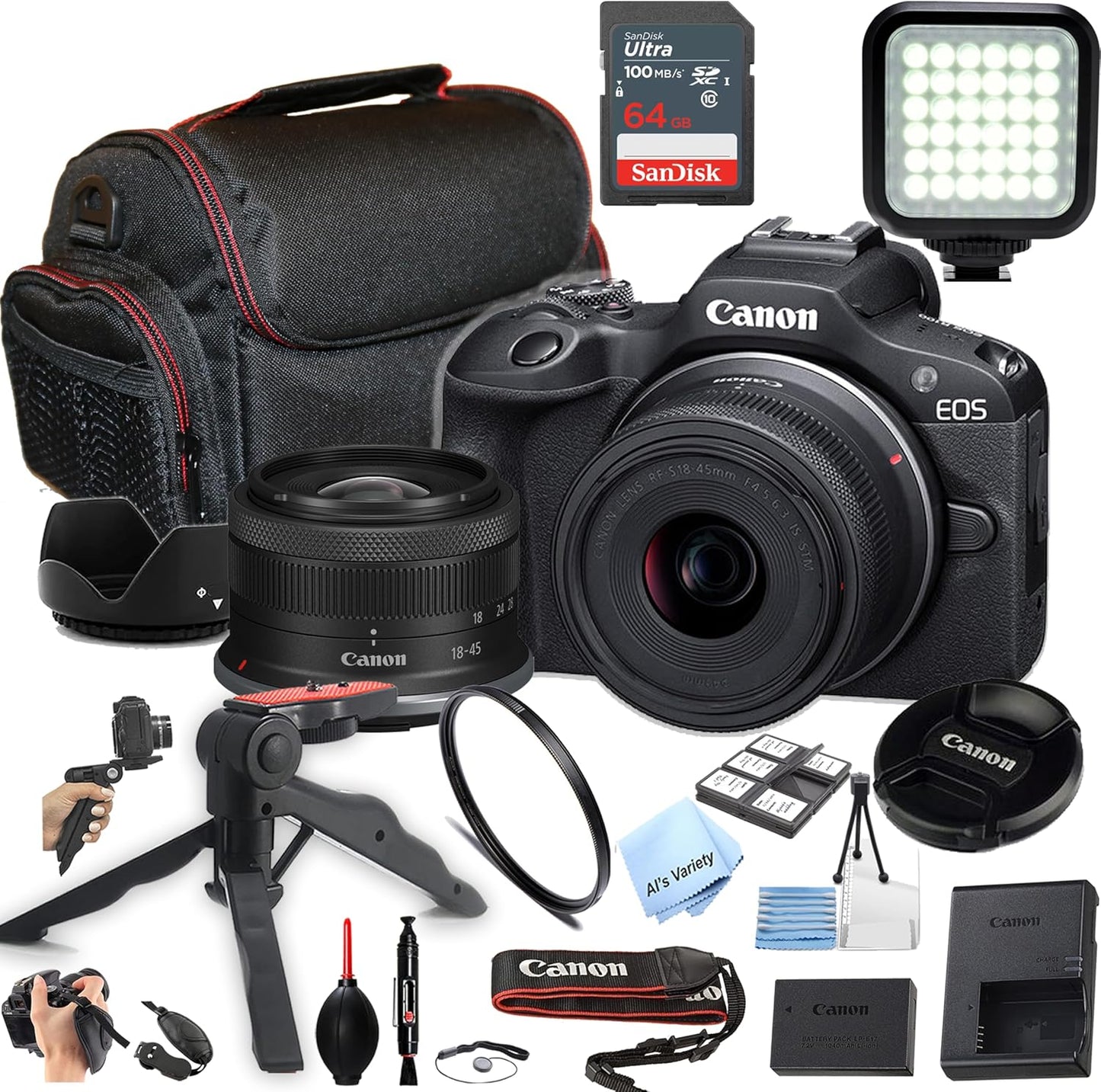 Canon EOS R100 24.2MP Mirrorless Camera 18-45mm Lens Bundle Renewed