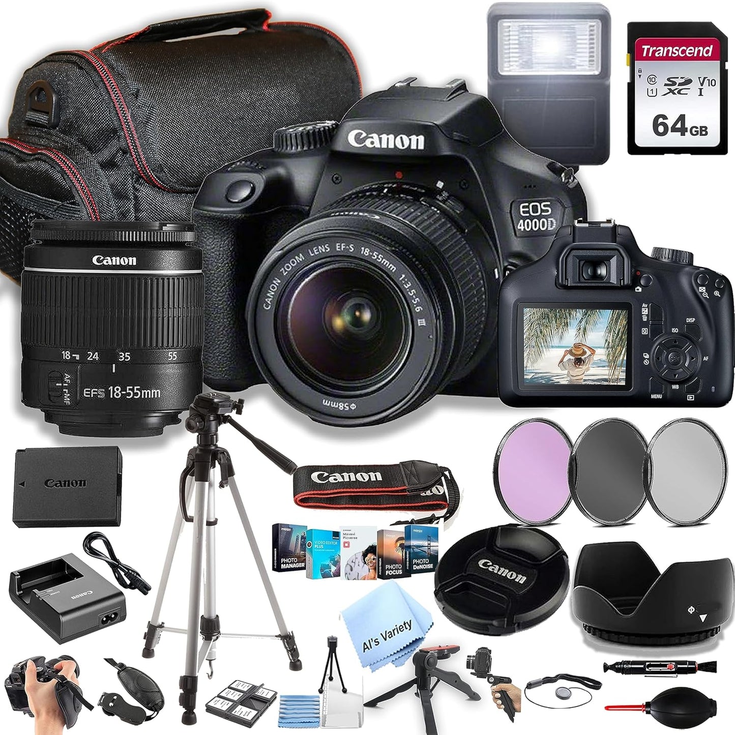 Canon EOS 4000D DSLR Camera 18-55mm Lens 64GB Bundle