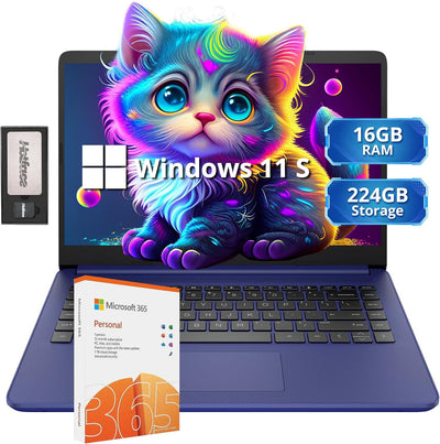 HP HP Stream 14" HD Lightweight Laptop, Celeron N4120, 16GB RAM, 224GB Storage