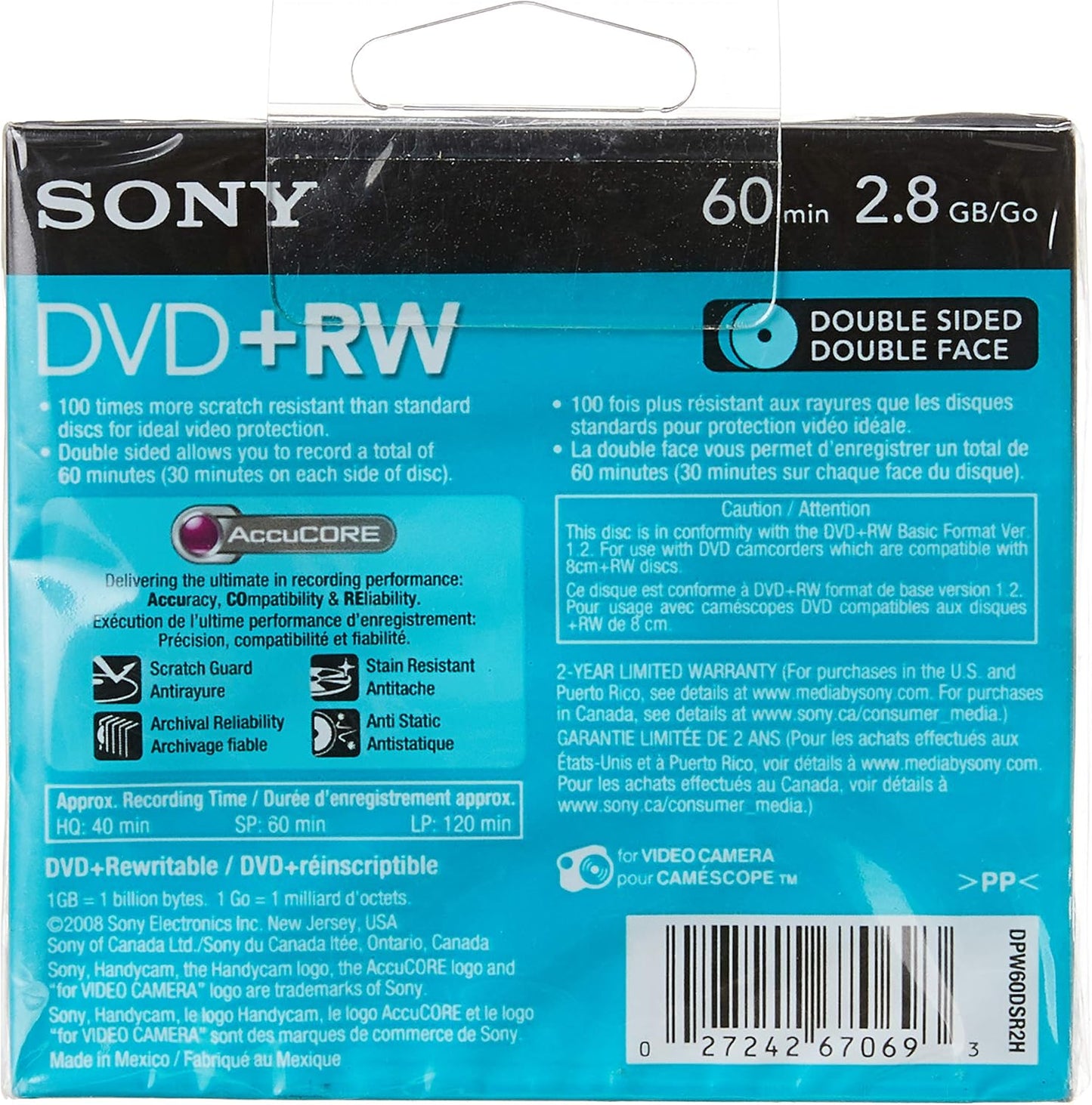 Sony 3DPW60DSR2HC 8cm DVD+RW Double-Sided 3-Pack