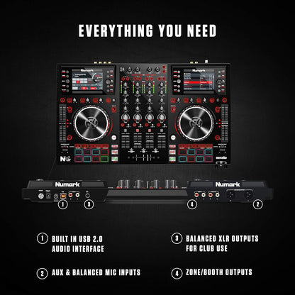Numark NVII Serato DJ Controller: 4-Deck, Dual Displays, Performance Pads