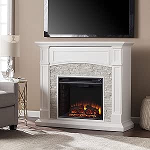 Misc White Faux Stone Electric Fireplace Remote Control