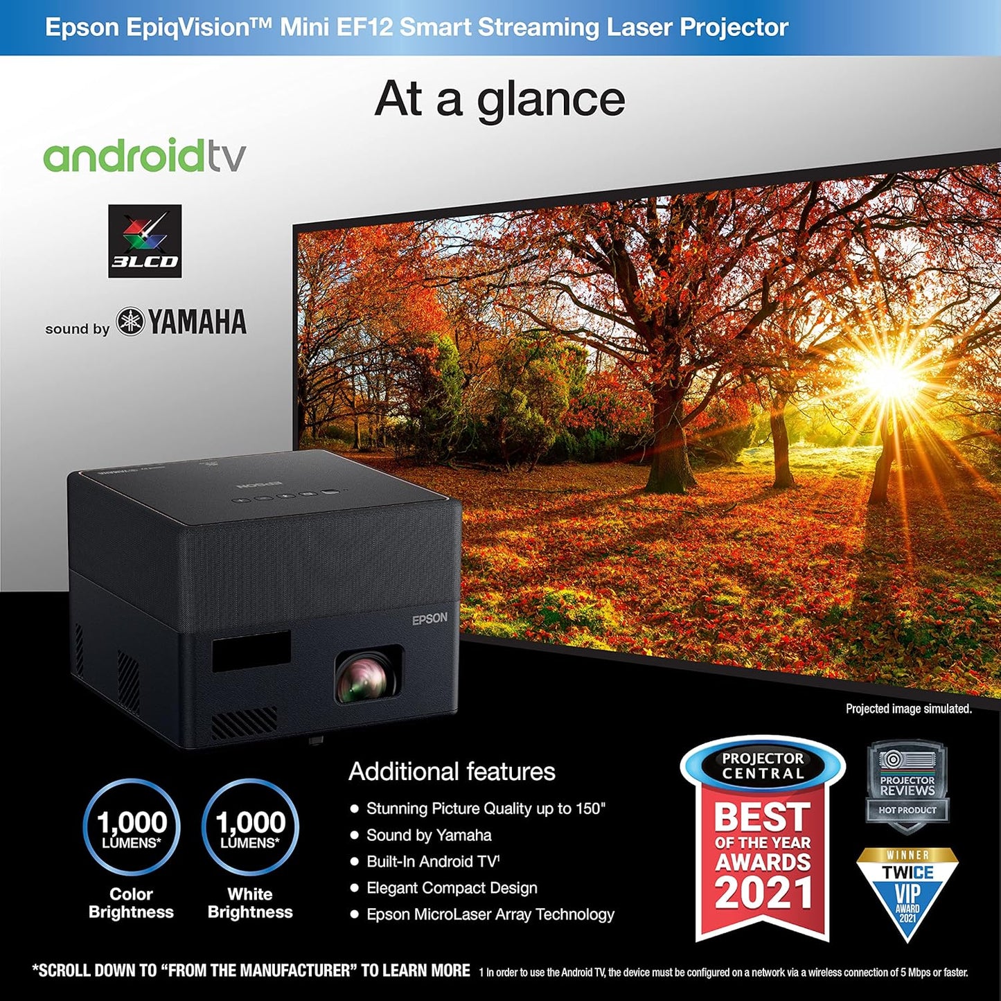 Epson EF12 EpiqVision Mini Smart Streaming Projector (Renewed)