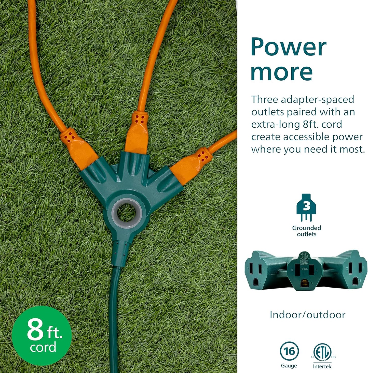 Philips SPC3083ZG/37-T1 8 Ft 3 Outlet EZGrip Outdoor Extension
