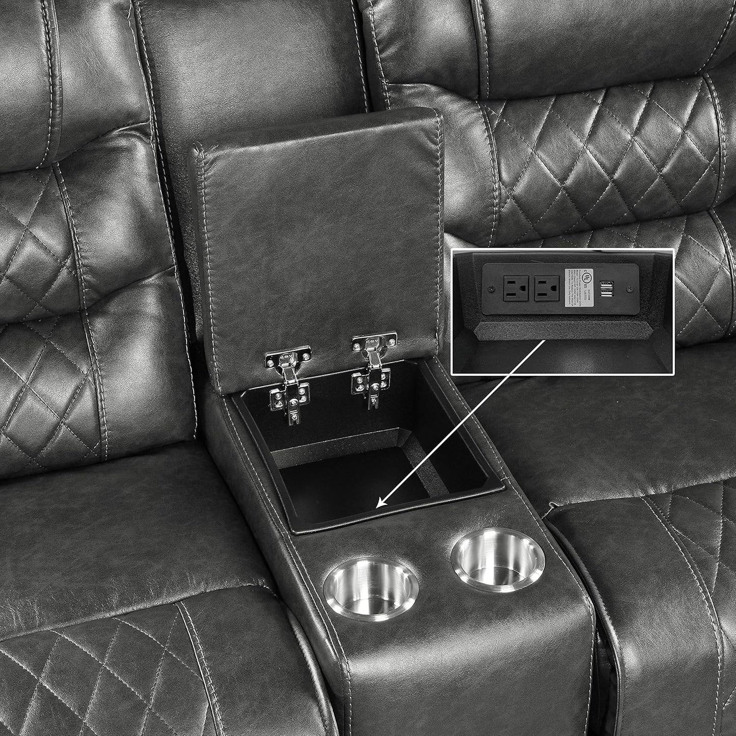 Lexicon Home Theater Seating: Microfiber Power Reclining Loveseat, Grey