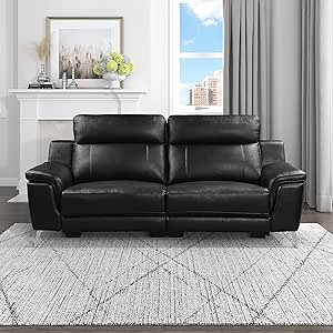 Lexicon 194840168027 Betzer Black Leather Power Reclining Sofa