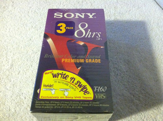 Sony T-160 Premium Grade 8 Hour VHS Tapes - 3 Pack
