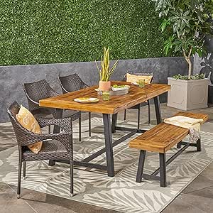 Misc Outdoor 6 Piece Wood & Wicker Dining Set