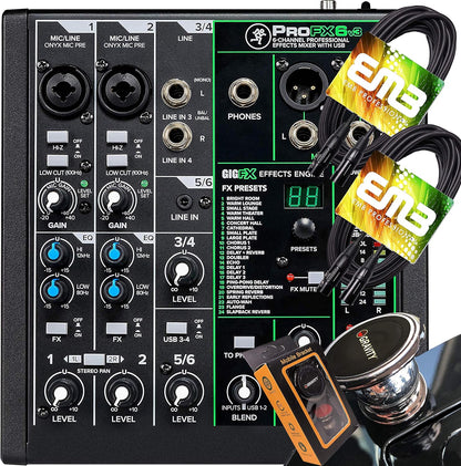 Gravity PROFX6V3+XLR Mackie 6-Channel Mixer XLR Cables Bundle