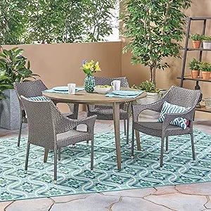 Misc Outdoor Wood Wicker 5 Piece Dining Set