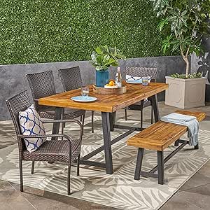 Misc 6 Piece Wood & Wicker Outdoor Dining Set