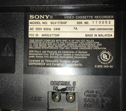 Sony SLV-775HF VCR Player with AV Cables